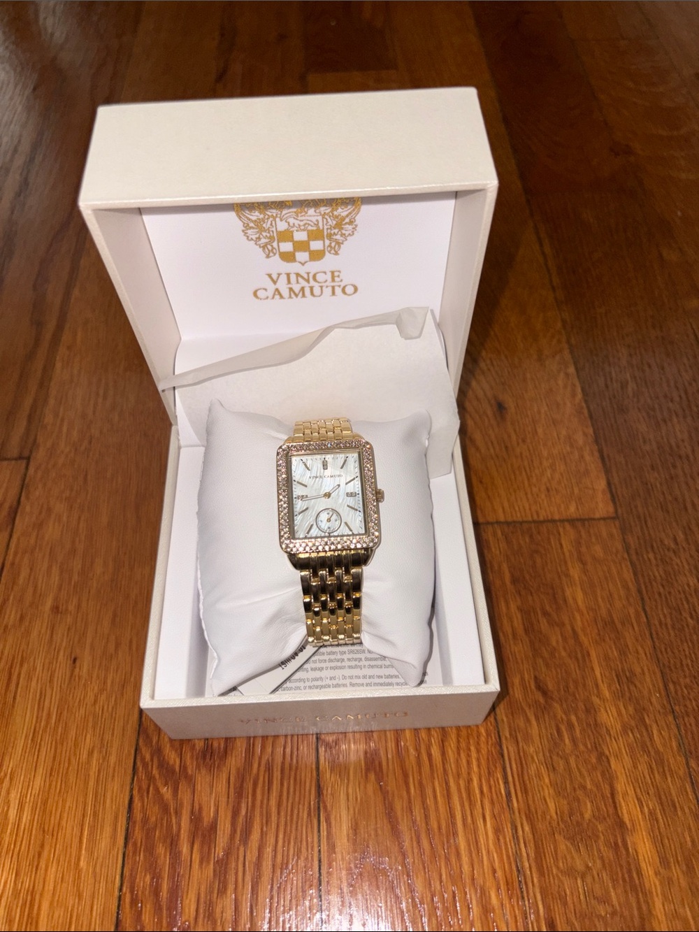 Vince Camuto Gold-Tone Rectangular Crystal Watch